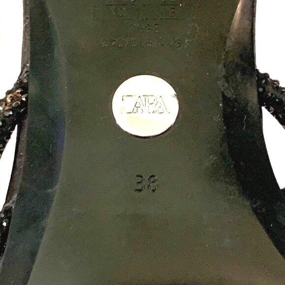 Zara Kitten Rhinestone Heel Black Strappy Knot Sandals 7.5 Wedding Cruise Resort - Picture 9 of 9